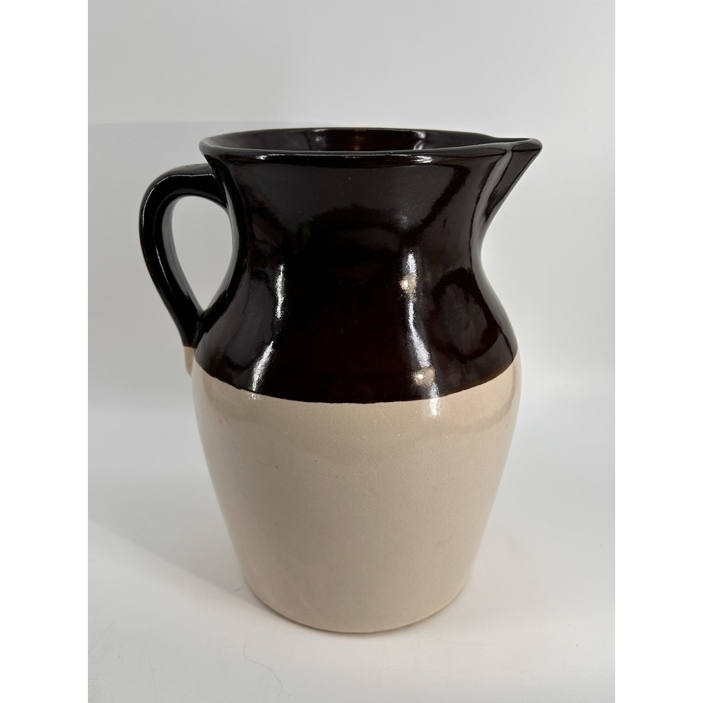 Vintage Stoneware Pottery Pitcher Two Tone 10" Made In USA